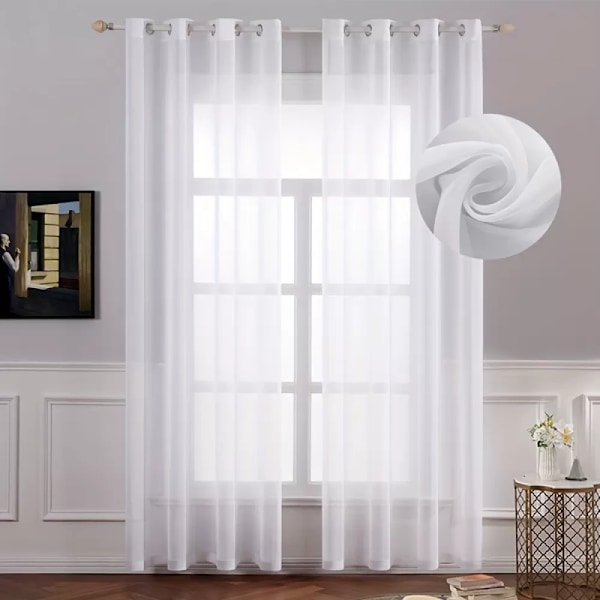 samimport-2 11 mörkgrå enfärgade skira voilegardiner, 140 cm x 213 cm (2 paneler)