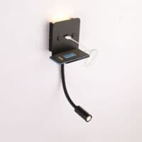 Vegglys + 3W LED leselys med USB-port Svart