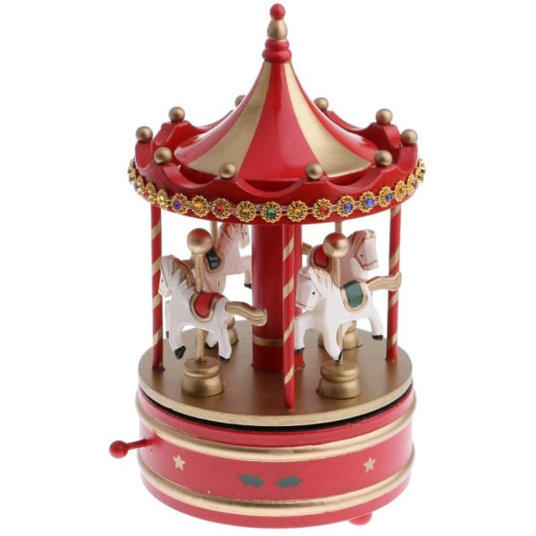 Vintage karusell 4 hästar mekanisk speldosa leksakspresenter
