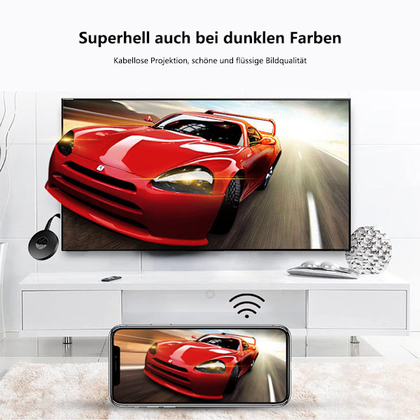 Miracast Dongle, Trådløs HDMI Dongle Streaming, Trådløs Display Receiver, Cast til iPhone/iPad/Android/iOS/Windows/Mac Laptop, PC til