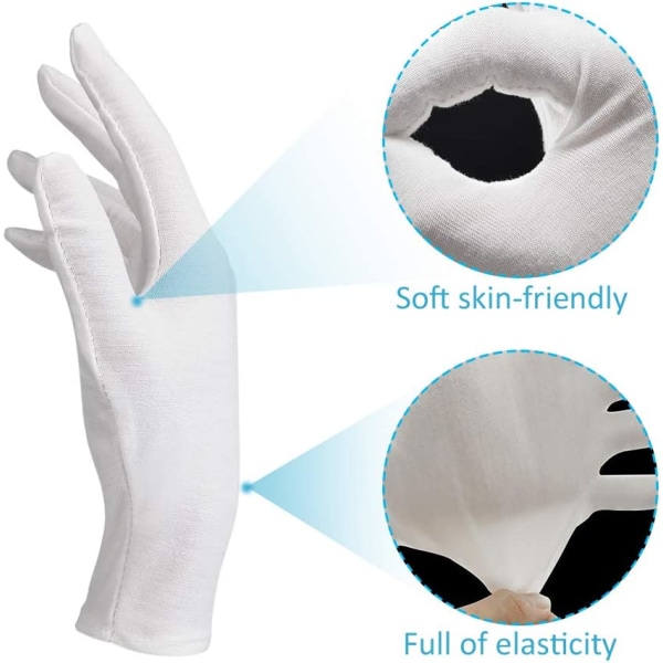 12 par hvide handsker i blød bomuld