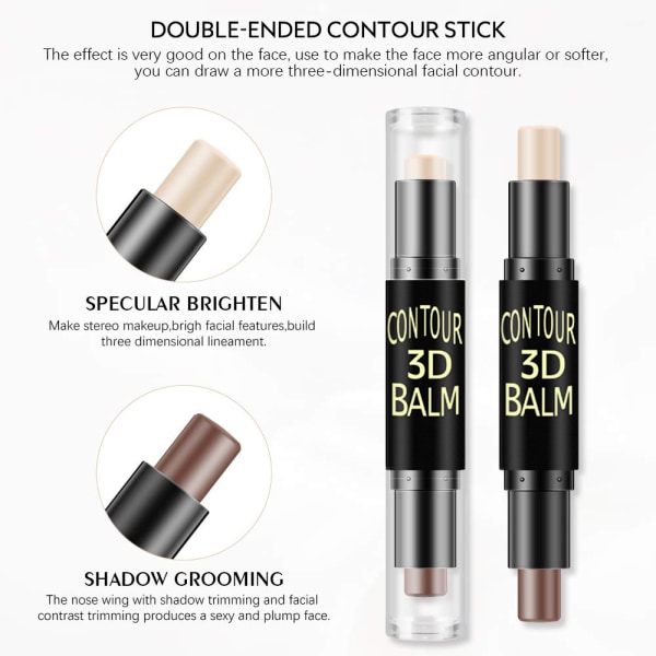 3 STK Dual-ended Highlight & Contour Stick Makeup Concealer Kit