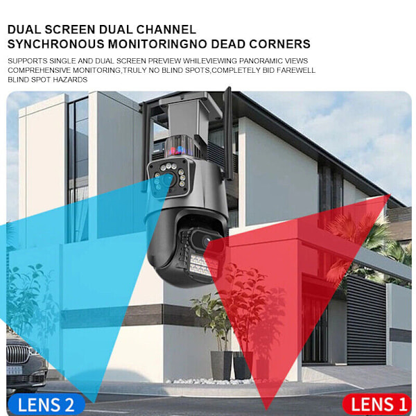Smart Dual Lens Utomhussäkerhetskamera, Automatisk Spårnings Dome-kamera, 2-Vägs Ljud, IP66 Vattentät, 24/7 Fullfärg Mörkerseende, AI Människodetektering