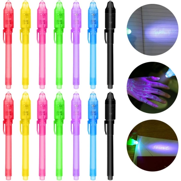 14 kpl Invisible Ink Pen Spy kynä UV Light Magic Marker Kid Pens -kynillä