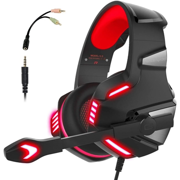 Professionellt Gaming Headset, Brusreducerande Mikrofon för PC PS4 PS5 Xbox One med Responsiva Ljuddrivrutiner, Mjuka Öronkuddar med Minnesskum för Multiplattform