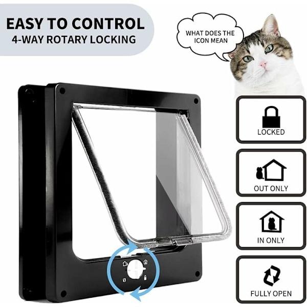 Husdjursdörr för Inom- och Utomhusbruk, Medium Kattlucka med Magnetisk Stängning, 4-vägs Låsning för Kontrollerad Åtkomst, Klar Panel för Förbättrad Sikt