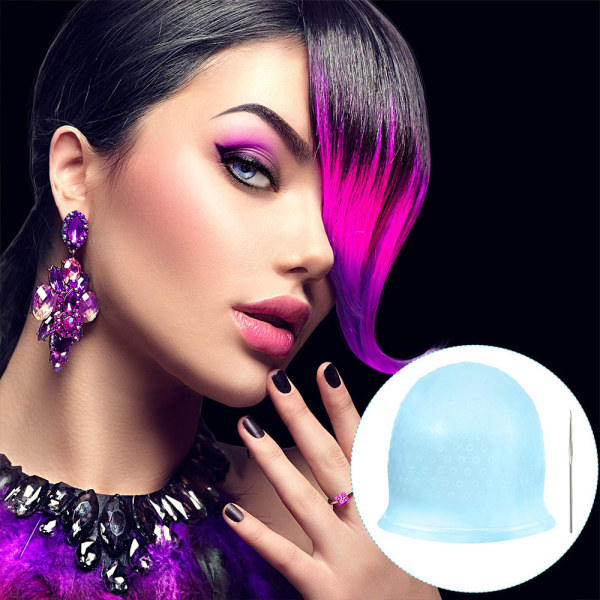 Hæklet silikonehætte, genanvendelig silikonehætte til hårfarve, blå