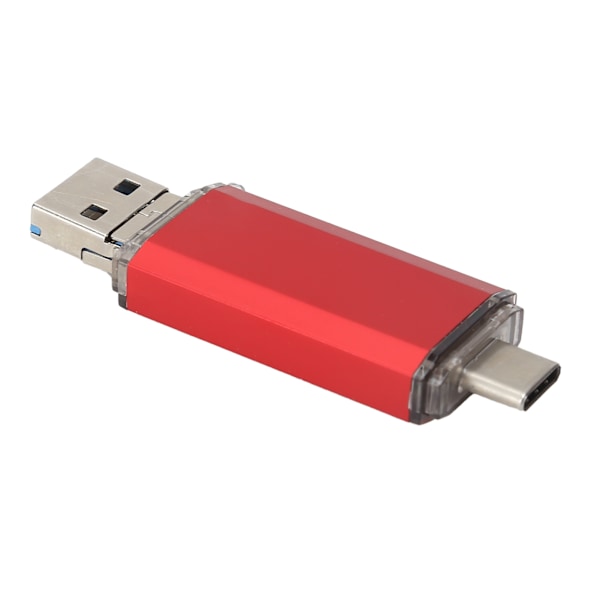 Minnessticka med aluminiumlegeringsskal, dubbla USB 3.1-kontakter för iPhone, Android-telefoner, PC, MacBook extern datalagring, 64 GB röd, Plug And