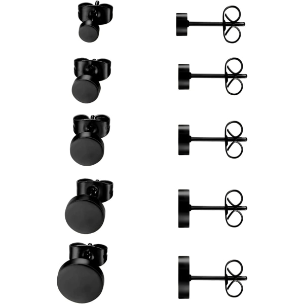 5 stk. metal øreringe til kvinder, mænd og piger (sort)