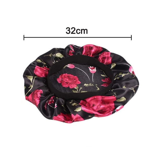Satin Bonnet Sleep cap for kvinner hårpleie, svart blomst
