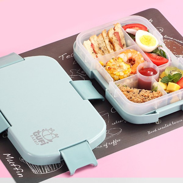 Mikrovågsugnssäker Läcksäker Bento Lunchlåda, Perfekt Enkelt Packade Snacks för Barn Vuxna, Värmebeständig & Mikrovågssäker, 6 Fack för