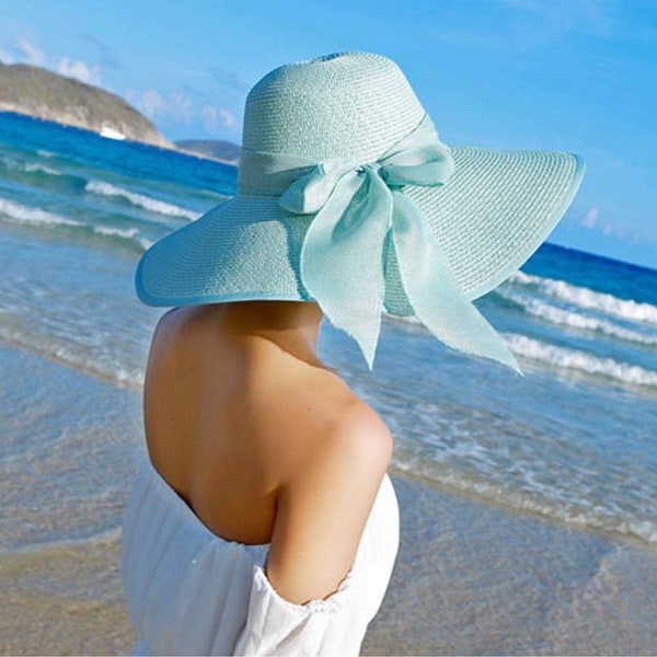 Kvinders solbeskyttelsesstråhat med bred skygge, folbar floppy hat