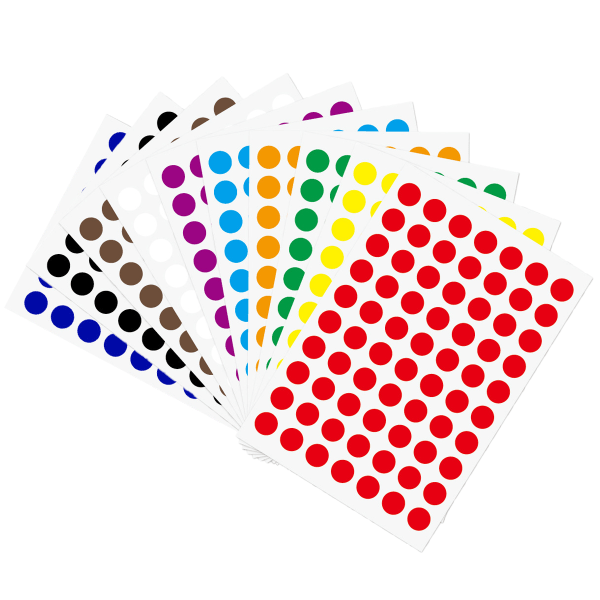 7000 ST Färgade prickade klistermärken 1 cm 10 färger, cirkel med kodningsetiketter