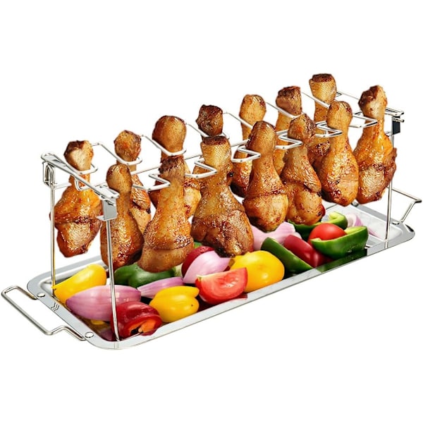 Kyllinge Benholder i Rustfrit Stål, Multifunktionelt Grill- & Stegestativ til Udendørs eller Indendørs Brug, Perfekt Størrelse til 14 Pladser for Jævn Tilberedning, Grill