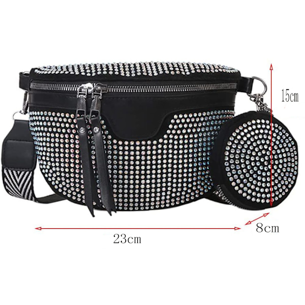 Midjeväska med strass för festivalmode, glittrande strass på kvalitetsläder, mångsidig väska med justerbar rem som erbjuder handsfree