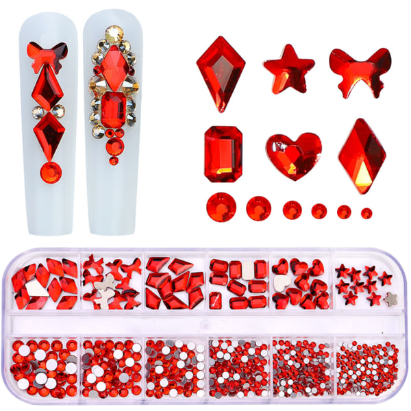 1 kpl monimuotoisia kynsien strassikristalleja - Nail Art, punainen