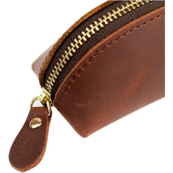 Lær glidelås pennveske Pouch Holder Bag - Vintage Brown