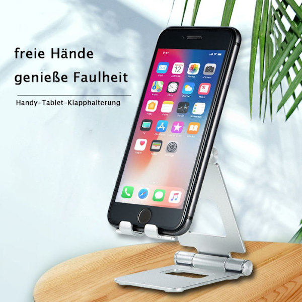 Mobiltelefonställ med dubbel vikmekanism, aluminiumlegering för universell kompatibilitet, skyddande halkfria kuddar, hopfällbart och integrerat, lätt att