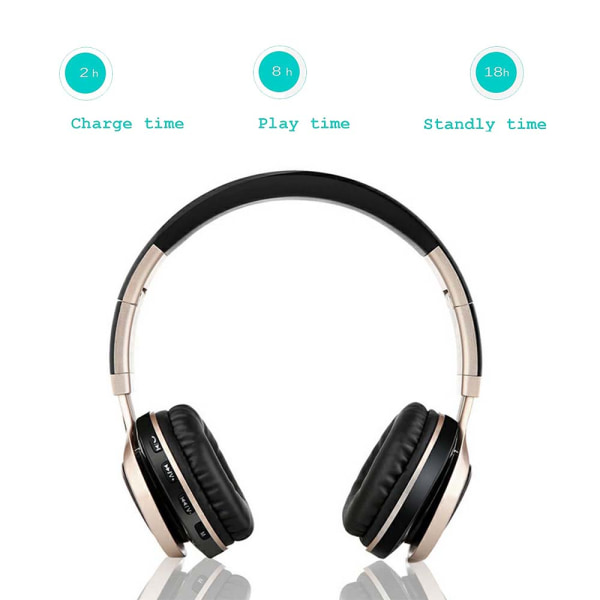 Bluetooth-hodetelefoner, sammenleggbar stereo trådløs Bluetooth, gull