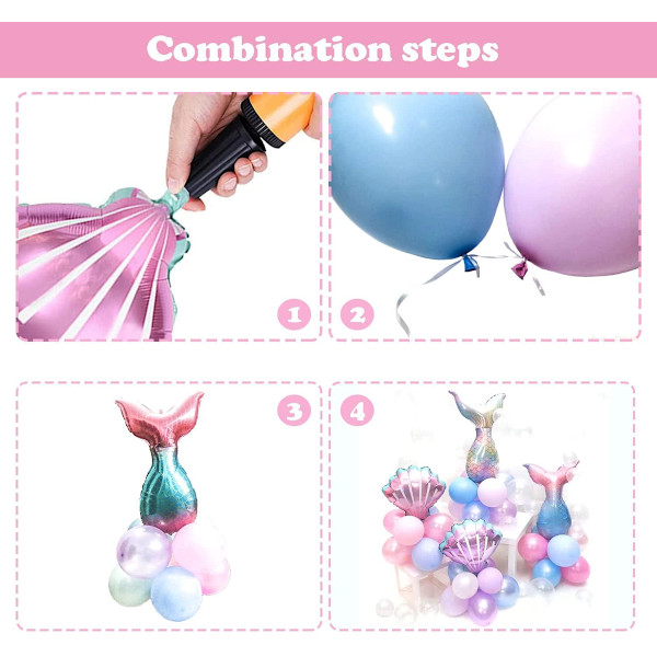 Sjöjungfru tema ballonger kit, liten sjöjungfru svans folie ballonger och