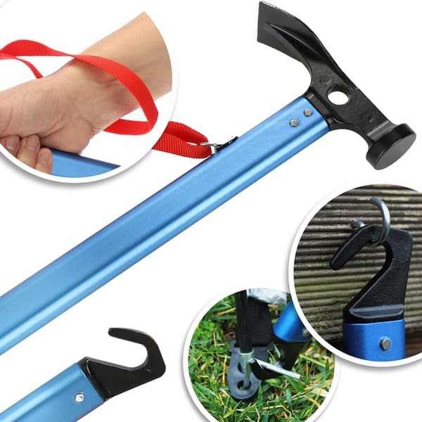Campinghammer med krok - Telthammer med håndstropp - Aluminium