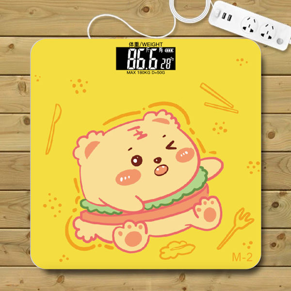 Cartoon Weight Scale Tempered Glass Square Backlit Display Digital Weight Scale for Tracking Health M2