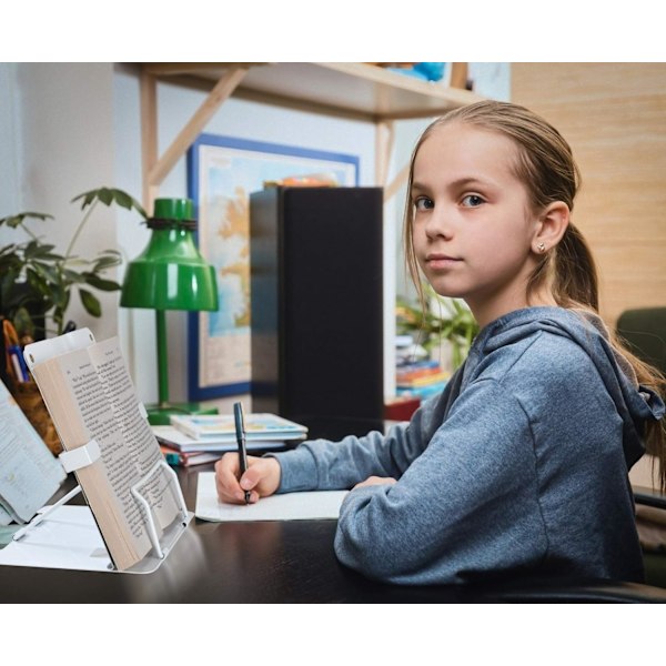 Ergonomiskt bokstöd i metall, justerbar bokhållare för läsning, halkfri dyna stöder stabil handsfree-läsning, hopfällbart högkvalitativt rostfritt järn