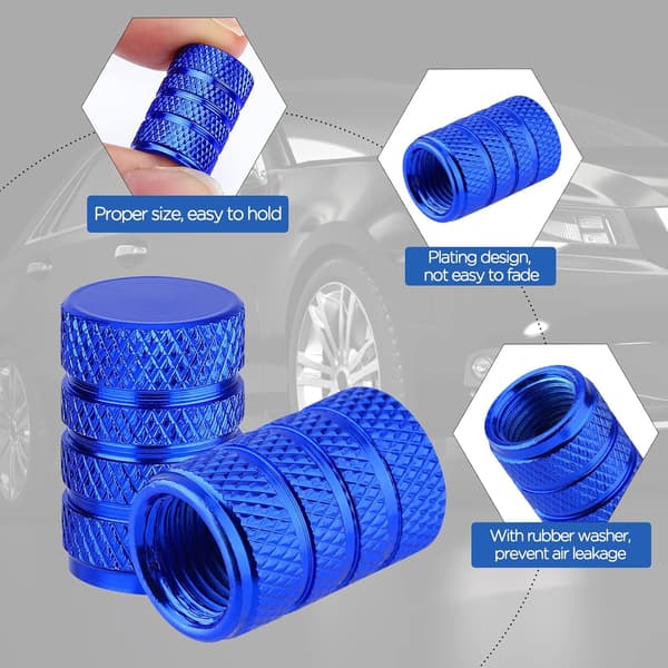 Bildäck Blå Dammskydd, 4-pack Aluminiumlegering Däckventil, Enkel G