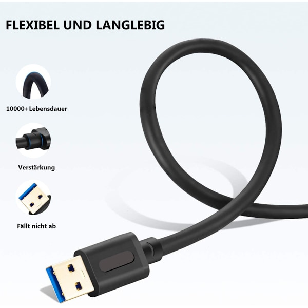 USB 3.0-kabel för bärbara datorer, bred kompatibilitet med Plug and Play-funktion, skärmad konstruktion som säkerställer pålitliga dataöverföringar för stationära datorer,