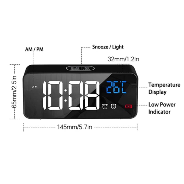 LED-näyttö Digitaalinen herätyskello, USB latausportti, musta