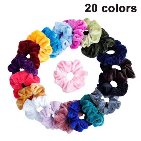 Hårfløyel scrunchies, hårtilbehør for jenter, 20 farger