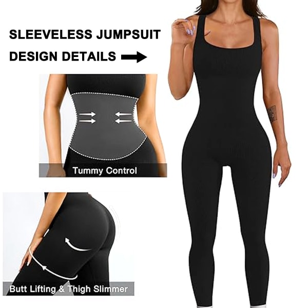 Jumpsuit för kvinnor Träning Seamless Jumpsuits Yoga Ribbed One Piece Tank Tops Rompers Ärmlösa träningsoveraller S