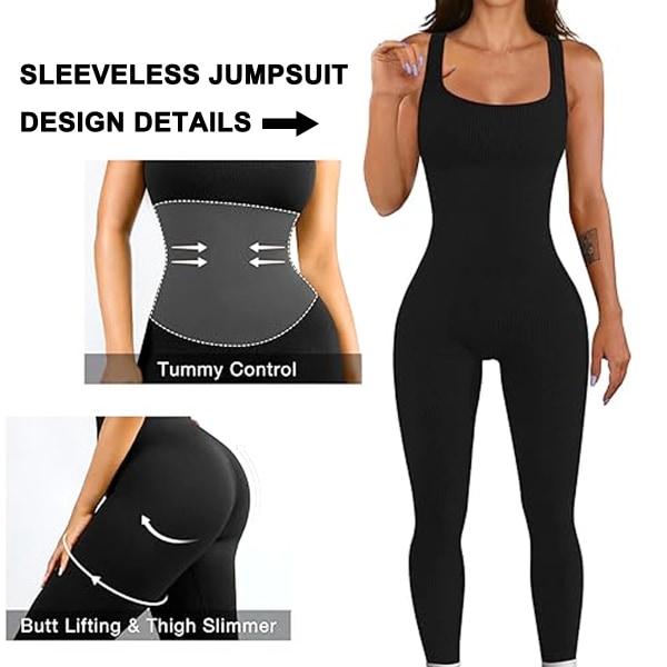 Jumpsuit for Women Workout Seamless Jumpsuits Yoga Ribbed One Piece Tank Tops Rompers Sleeveless Exercise Jumpsuits