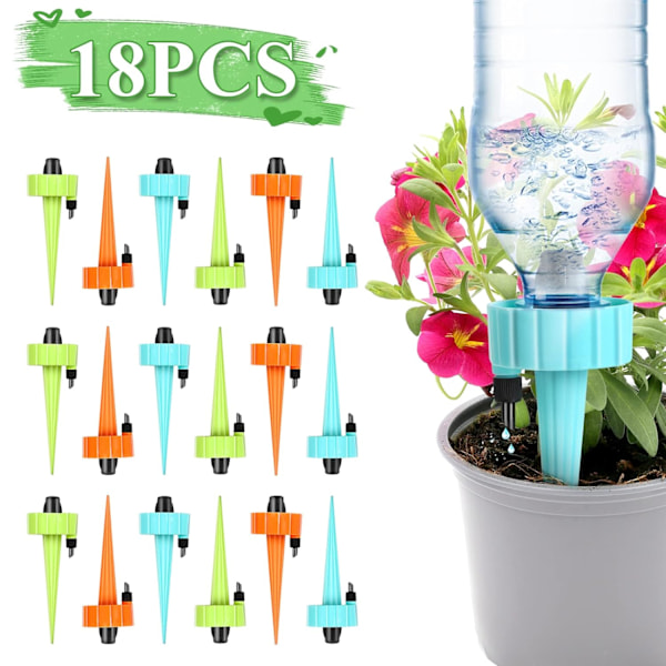 18 Pieces Drip Irrigation Kit, Drip Bottle, Automatic Watering Kit Adjustable Valves Sprinklers for Potted Plants for Garden, Balcony, Holiday,