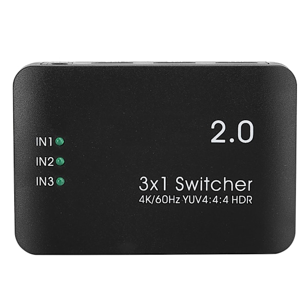 HDMI Switch Ultra HD, 3 Ingångar 1 Utgång Splitter Adapter, HDR & HDCP Stöd, 4K Högupplöst Multimediagränssnitt med HD IR Fjärrkontroll för