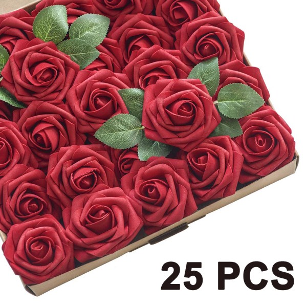 Kunstige Skumblomster 25 stk Rose Boble Falsk Blomst ,Rød