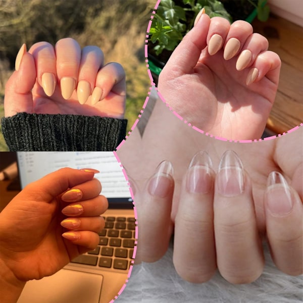 Mandelformede korte negletips, fulddækkende negletips, forformede semi-matte tips negle gelé negletips - 360 stykker 12 størrelser, 4 ark neglelim