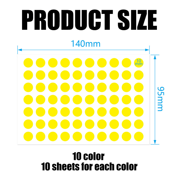 7000 STK Colored Dot Stickers 1cm 10 Color, Code Labels Circle