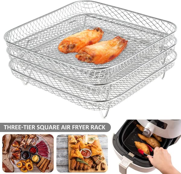 (Firkantet) Airfryer-stativ 3-lags stabilt dehydratorstativ