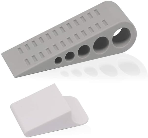 Grå dörrstopp, 2-pack, gummikil, halkfri på alla golv