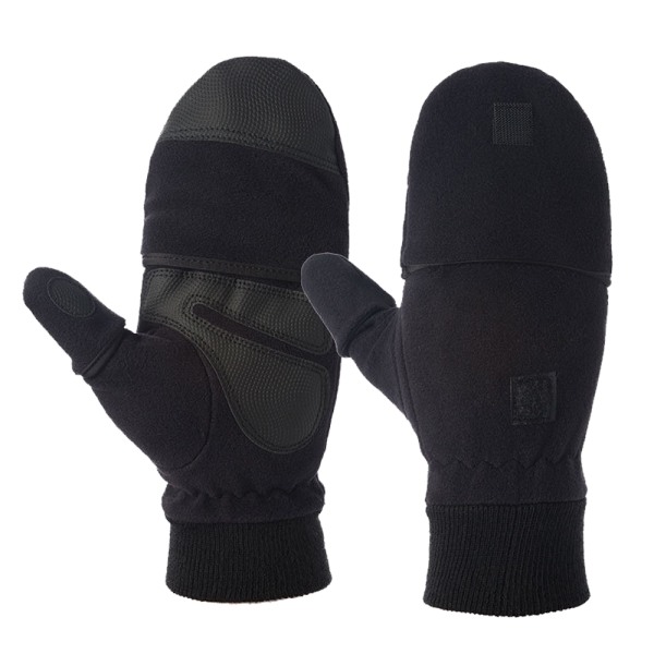 1st justerbar topp fingerlösa handskar med mobiltelefonficka, svart