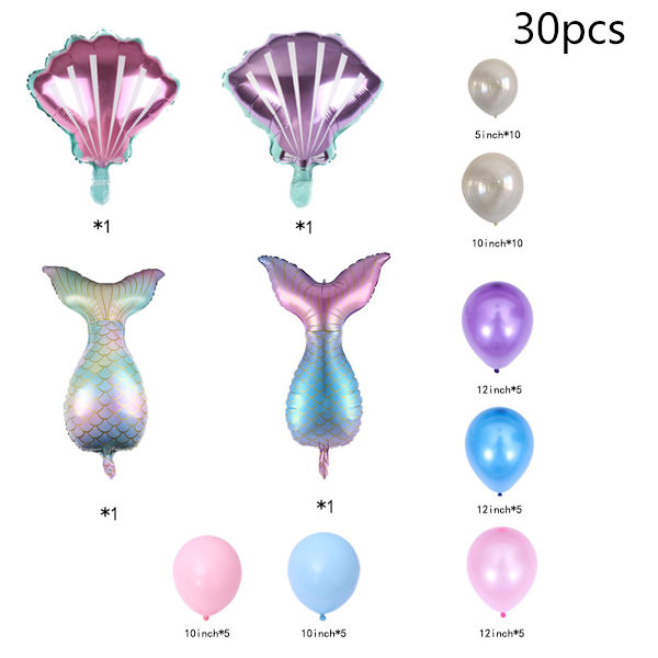 Sjöjungfru tema ballonger kit, liten sjöjungfru svans folie ballonger och