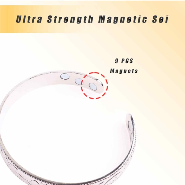 Artrit Silverarmband för Kvinnor, Silverfärgad Koppar Magnetisk Ultra Starka Magneter Justerbar Storlek med Silverblomstermönster, Smyckesgåva för