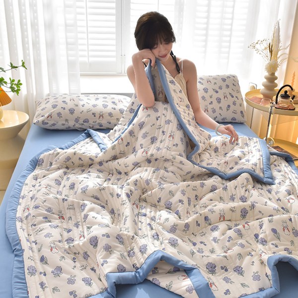 Täcken för Queen Size-säng Lätta överkast, Mjuk säng Sommartäcke Lätt Mikrofiber Överkast, Modern Stil Blommor Mönster Sängtäcke för Alla Säsonger