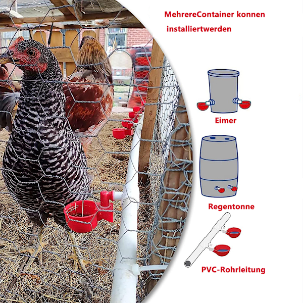 Vattenautomat för Höns, Automatisk Påfyllning för Höns, Anka, Gås, Kalkon, Högkvalitativt PVC-Material Säkerställer Bred Användning
