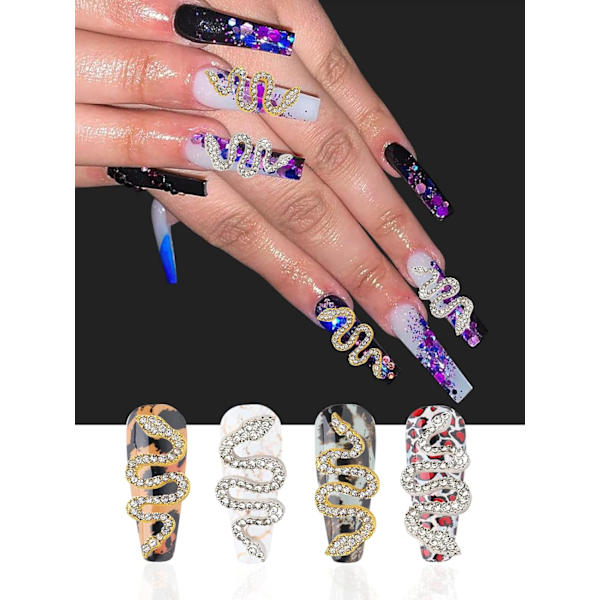 10 Stycken Orm Nagelberlocker 3D Orm Strass Nagelkonst Berlocker D