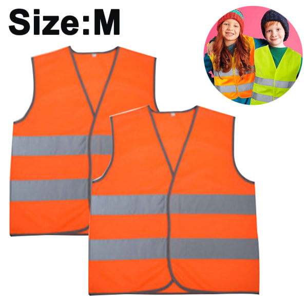 2 st säkerhetsvästar bulkpack, barn, mesh, fluorescerande orange, M