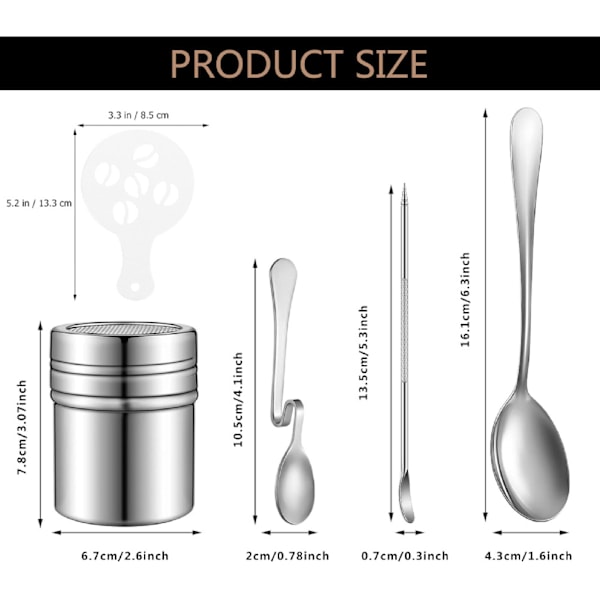 Kaffedekorationsschabloner Kaffe Carving Pen Set Rostfritt Stål Portabel Latte Art Pen Kaffeformverktyg med Pulverströare Skedar