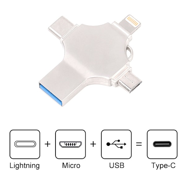 Höghastighets Multi-interface Minnessticka, 32GB 4-i-1 USB-minne Erbjuder Snabb Dataöverföring Och Metallhölje Skyddande Lock För Att Skydda Din