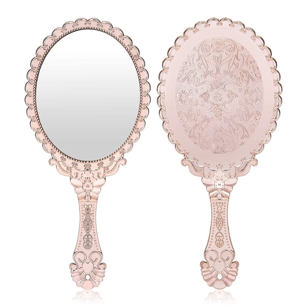 Vintage handhållen spegel, sminkspeglar, roséguld